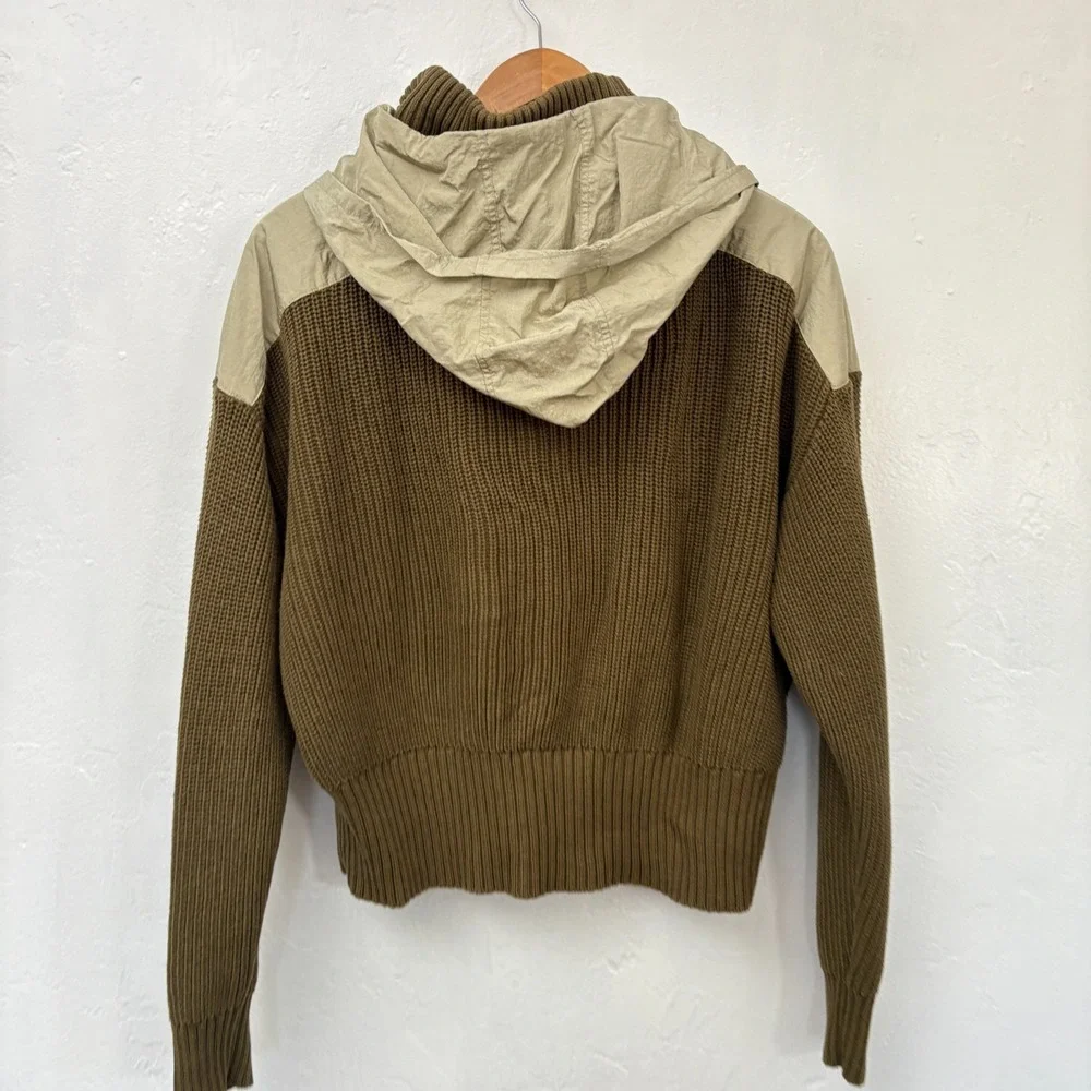 Varley Carter Half Zip Hooded Sweater Women Size Medium Green Knit